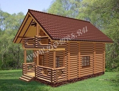 Дом из бревна в полтора этажа 5,4х7,8 м с балконом - ДР-3