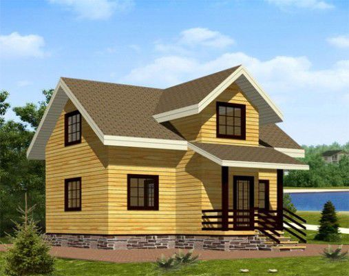 Дом из бруса 6,5х8 м с крыльцом - ДМ-33