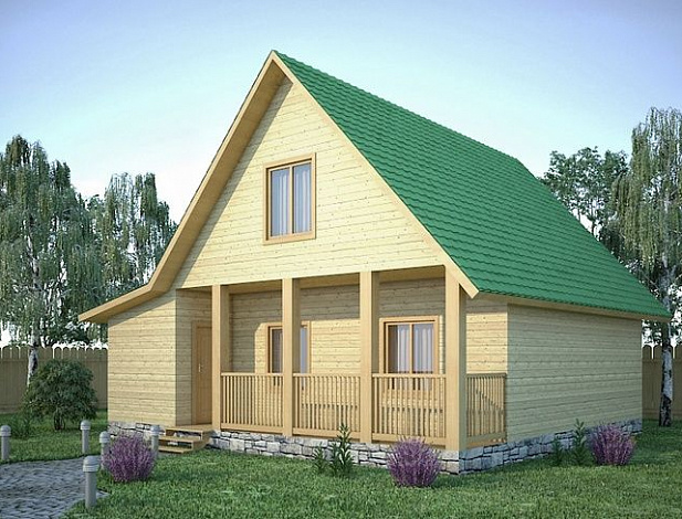 Дом из бруса 7,5х8 м с мансардой - ДМ-42